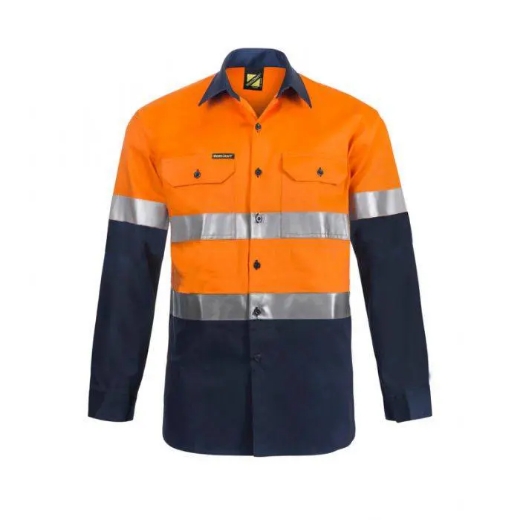 Picture of WorkCraft, Lightweight Hi Vis Two Tone Long Sleeve Vented Cotton Drill Shirt CSR Reflective Tape